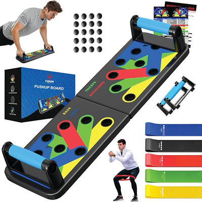 Push up Board for Men & Women | Foldable Pushup Board with 5 Resistance Bands Mu
