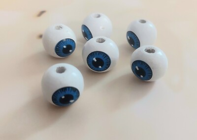 Eyeball Beads Blue White Wood Jewelry Making Creepy Halloween