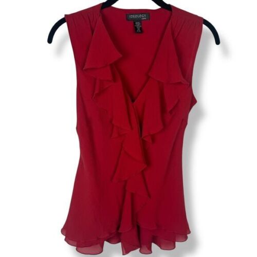 Ideology 100% Silk Blouse Womens Petite Medium Red Coquette Vamp Ethereal Fairy