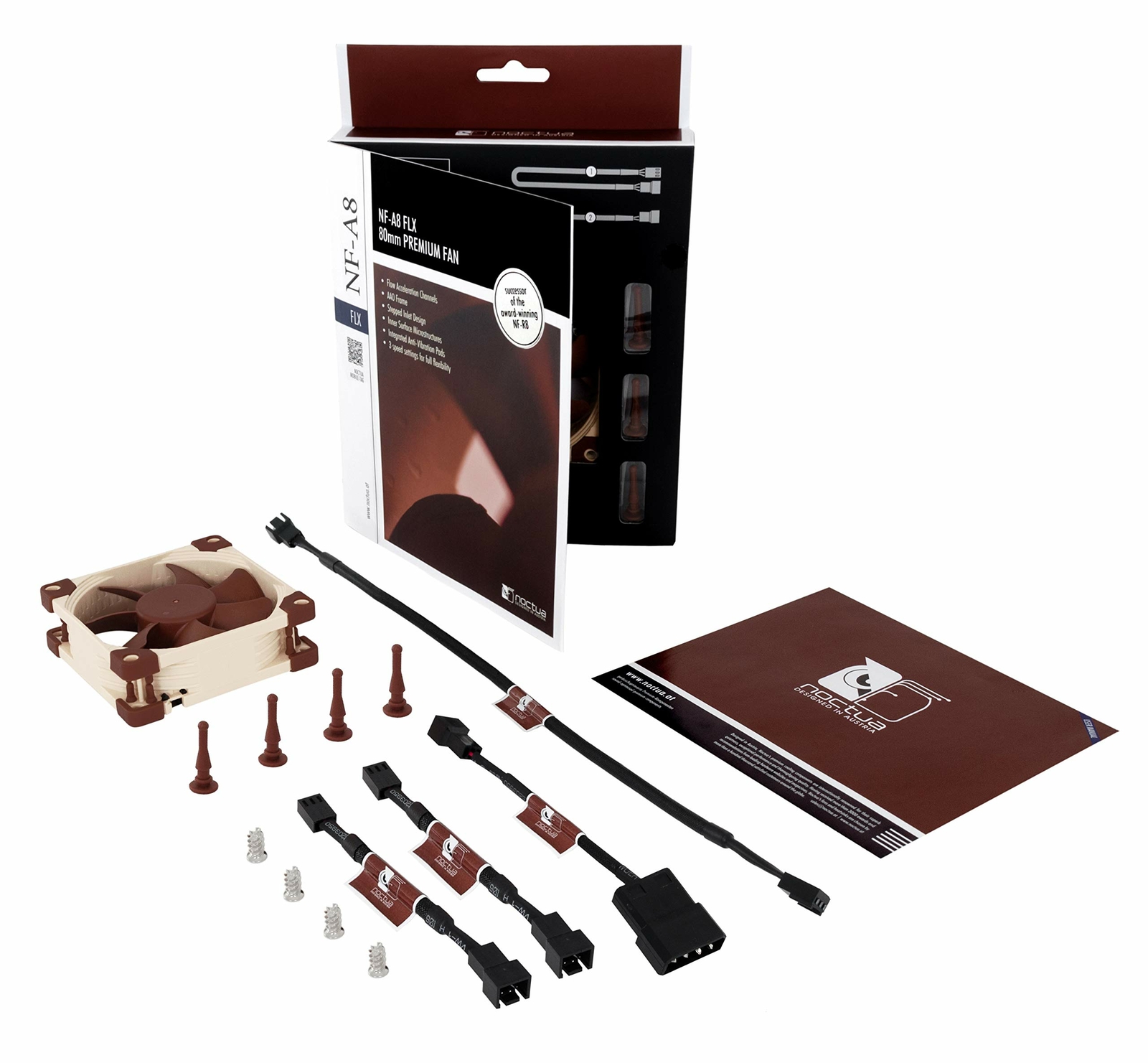 3 broches PWM 80m Noctua NF-A8 FLX Ventilateur silencieux haut de gamme Marron
