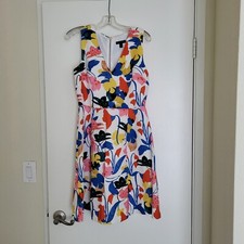 J Crew Dress Womens 4 A-Line Sleeveless Morning Floral White Blue Orange Vibrant