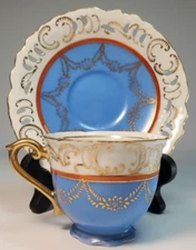 J. B. Betson's Demitasse Teacup And Saucer Blue & Gold Reticulated Saucer Japan