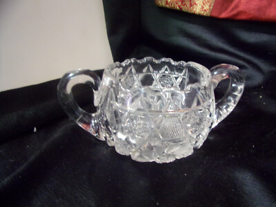Deep Cut Crystal 2 handles saw tooth Open Sugar Bowl