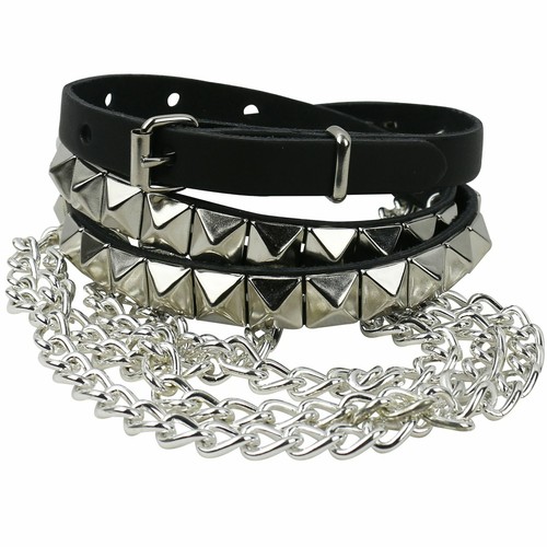 12mm 1 Row Pyramid Belt W/Single Chain Studded Leather UK Made Mens Belt B859 - Picture 2 of 5