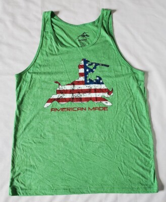 Hog Saddle Tank Top Mens Large American Made Graphic Tee Green Made In USA