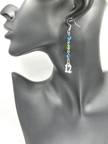 Seattle Seahawks "12" Dangle Earrings Sparkling Green/Blue Glass Beads 12th Man
