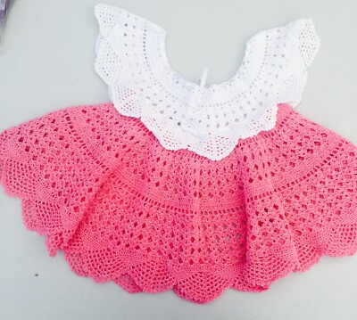 Handmade crochet girl baby dress - White Pink