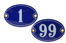 Emaille Hausnummer OVAL 1- 99 Emailschild Blau Weiß Hausnummer Türschild