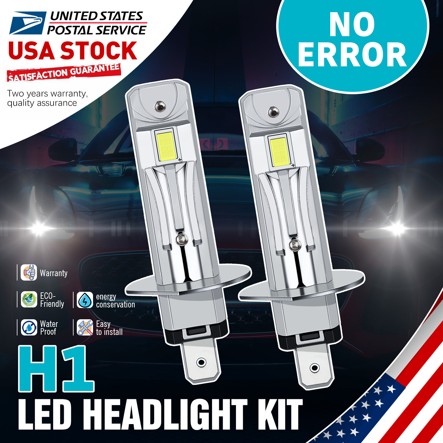 2X H1 LED Headlight Bulbs Hi/Lo Beam Conversion Kit 6000K White CANbus US