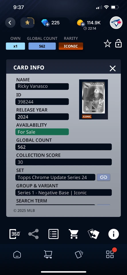 DIGITAL Topps Bunt Chrome Update 24 Ricky Vanasco Negative Iconic Rookie RC - Image 2 of 2