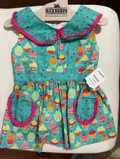 Pet Dress Small Sweet Cupcake Print - Teal & Pink Cotton Pet Outfit Adjustable