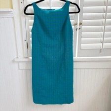 J. Crew AK637 Turquoise & Green Gingham Sleeveless Sheath Dress Size 2 NEW