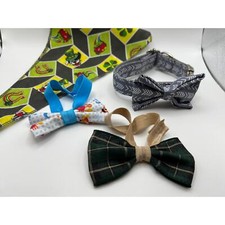 Dog Bow Tie Handerchief Lot Collar Plaid Dusty Blue Wedding Fashion Small Medium