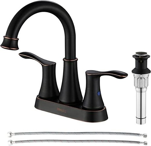 PARLOS Oil Rubbed 2-Handle Bathroom Sink Faucet High Arc Swivel Spout W/Drain - Picture 4 of 4