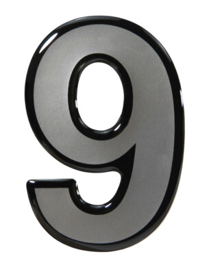 3D Sticker Number in Silver 9 Number Digit Door Sign House Number 50 x 74mm