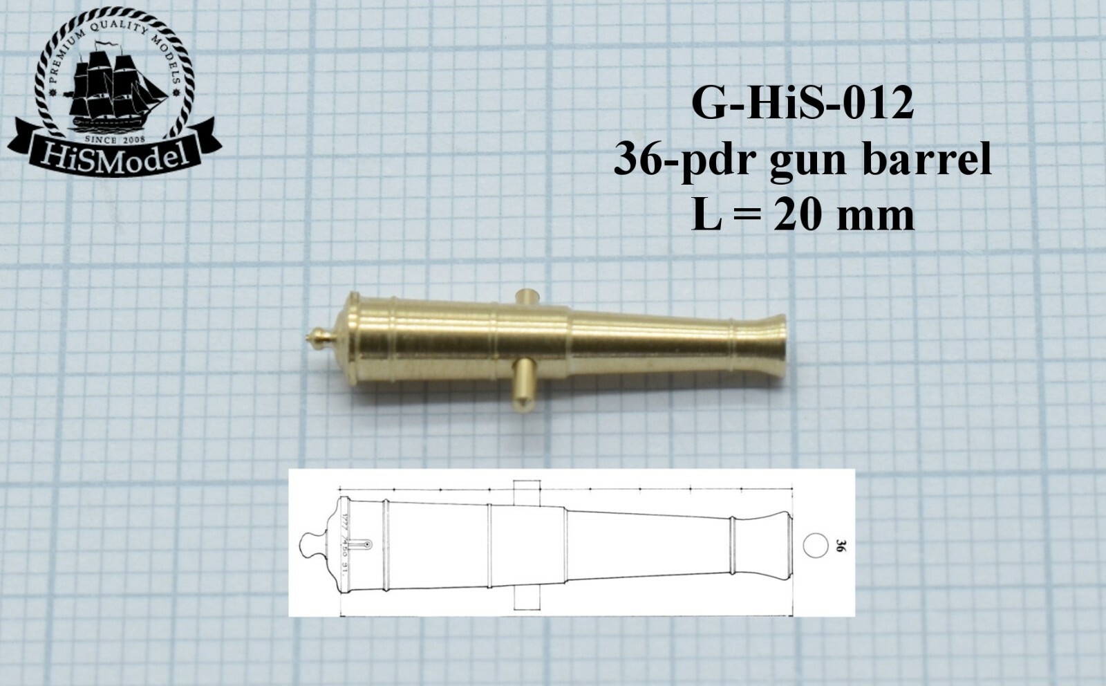 Brass gun barrel 1:150 - 36 pounder