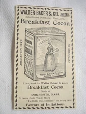 1896 Breakfast Cocoa Ad, Walter Baker & Co, Dorchester, Mass.