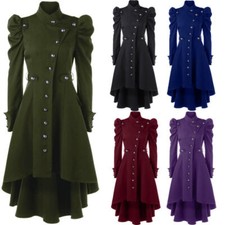 Gothic Womens Steampunk Victorian Swallow Tail Long Trench Coat Jacket Outwear