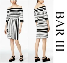 BAR III CHIC OFF THE  SHOULDER  STRIPED  SHEATH  SWEATER  DRESS  Sz M   NWT $ 80
