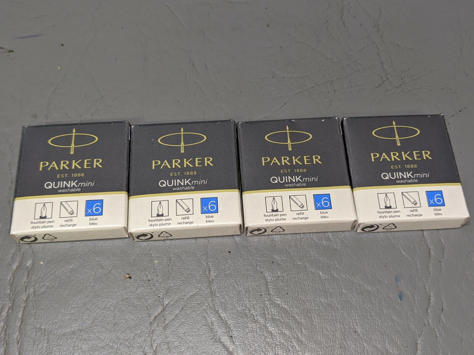 Lot of 4 Parker Refills - Quink Mini Cartridges (6-Pack) Blue 1950409 169