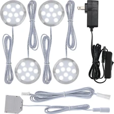 LED Closet Light Kit, Kitchen under Cabinet round Puck Lights, 110 Volt Wall Plu