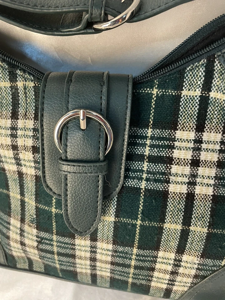 Croft & Barrow Verde Blanco Cuadros Negro Hombro y Monedero Ajustable Foto 4 de 4