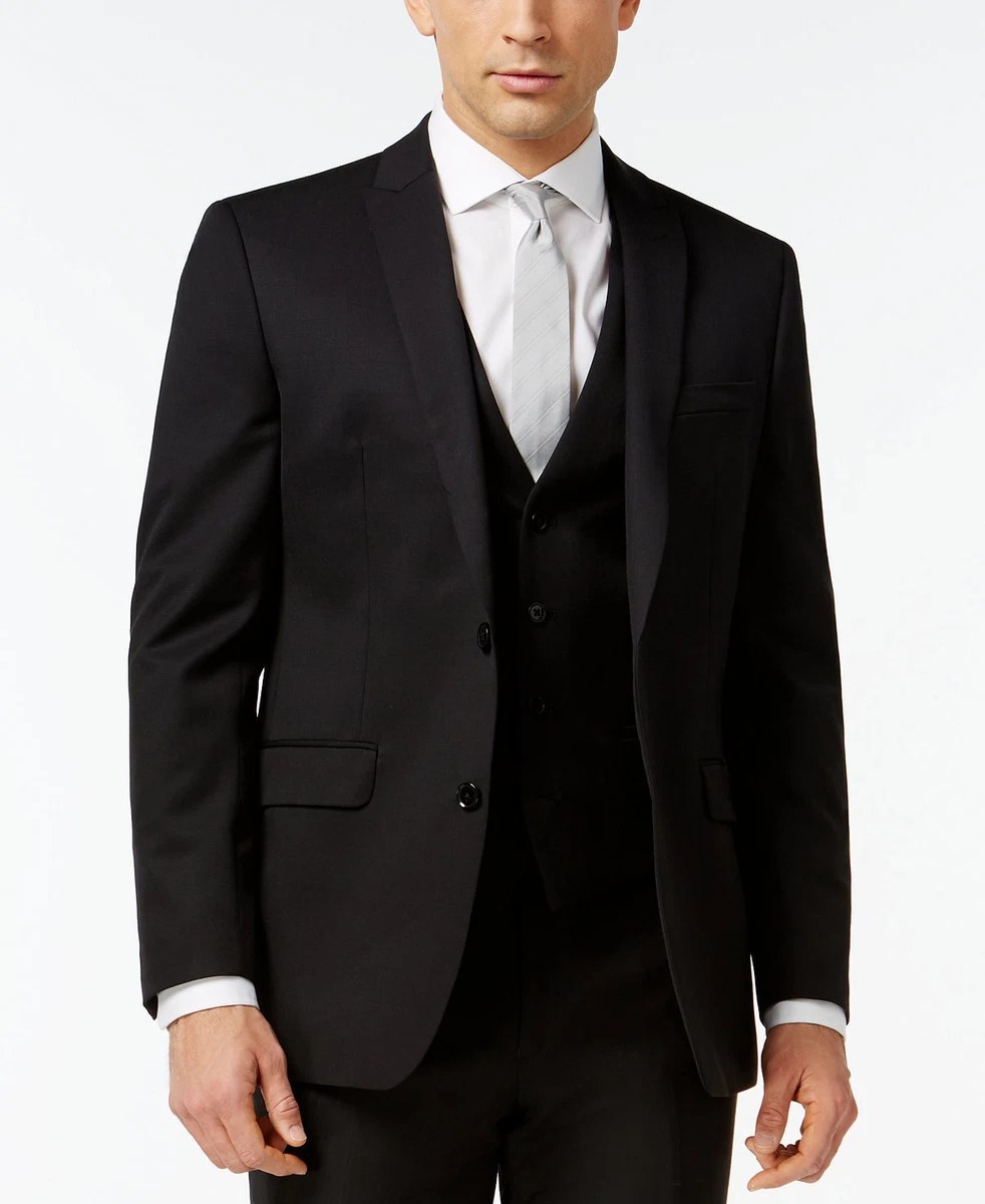 $796 Bar Iii Men Black Slim Fit 2 Piece Button Wool Suit Jacket Blazer  Pants 44 | eBay