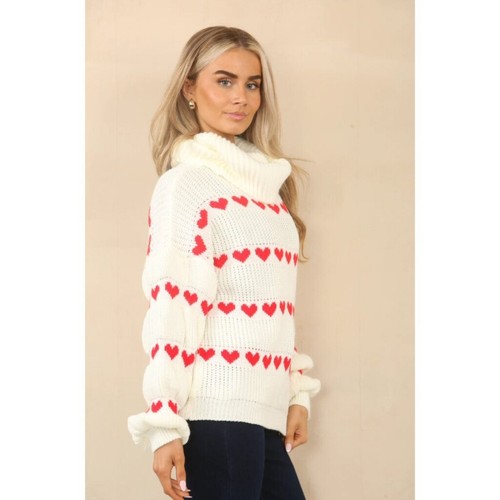 Damen Frauen Oversize Grobstrick Herz Pullover Langarm Pulli Tops - Bild 7 von 16