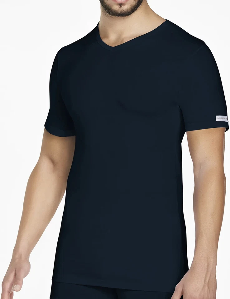 3 maglie collo a V uomo mezza manica cotone elasticizzato elastico Pierre Cardin - Immagine 3 di 4