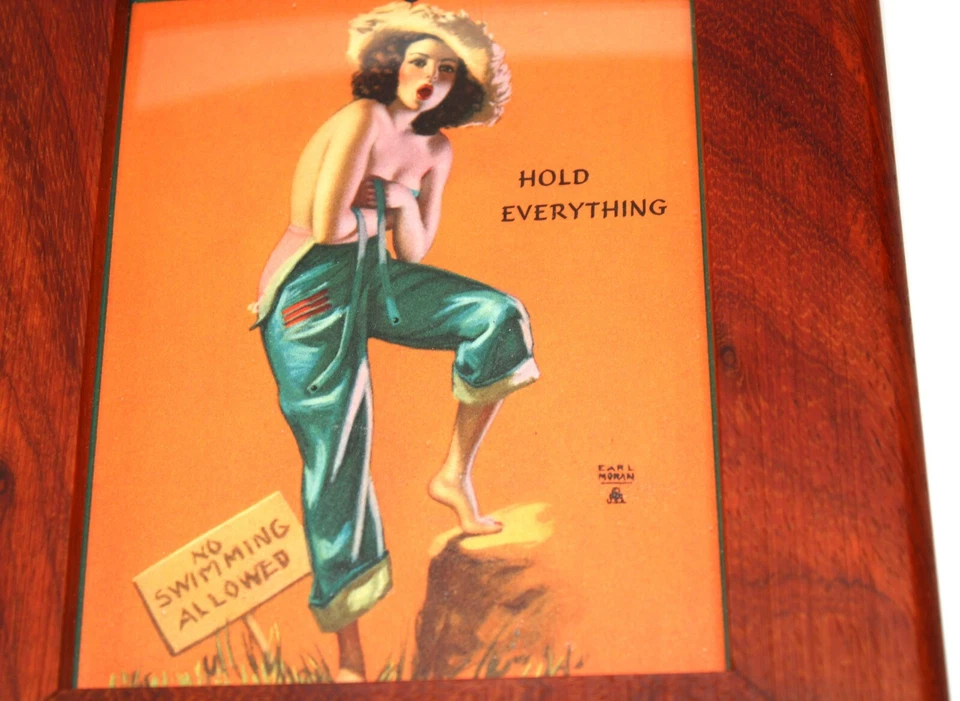 Earl Moran in Handmake Mahagony Wood Frame Pin-up Print - No Swimming Allowed - Image 2 of 4