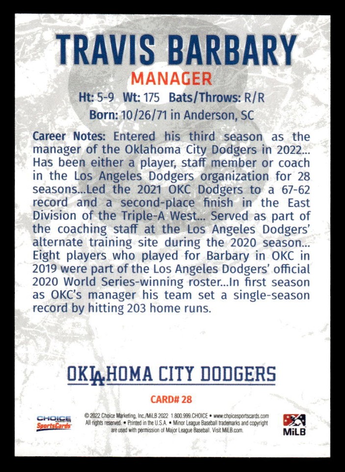 Travis Barbary 2022 Choice Oklahoma City Dodgers 28 Oklahoma City travis-barbary-2022-choice-oklahoma-city-dodgers-28-oklahoma-city