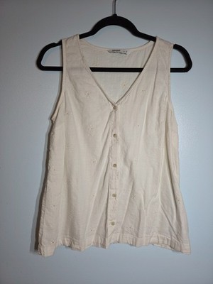 Sonoma Goods For Life Womens Sleeveless Top Cream Eyelet Embroidered V-Neck M