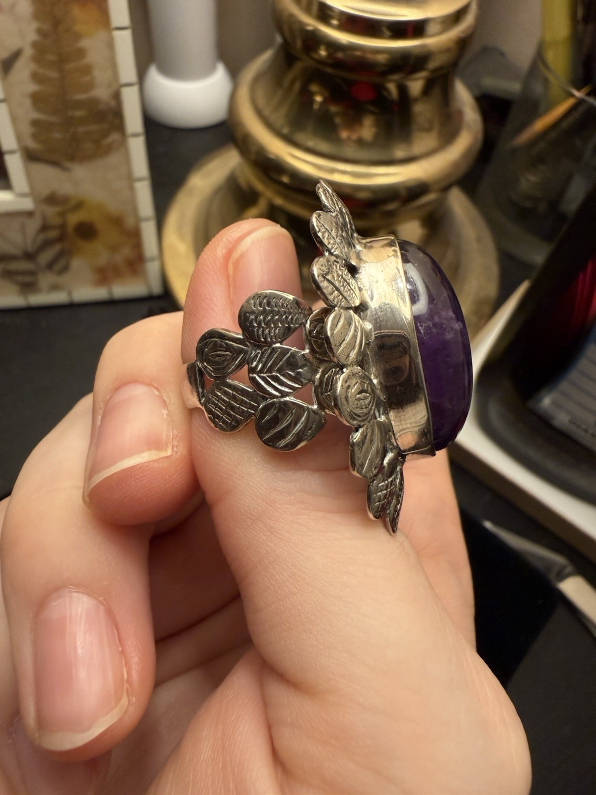Amethyst Statement Ring Floral Design Sterling Si… - image 4