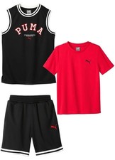 Puma Kids 3 Piece Set Boys Size 5 Red Black Jersey T-Shirt Shorts Outfit NEW