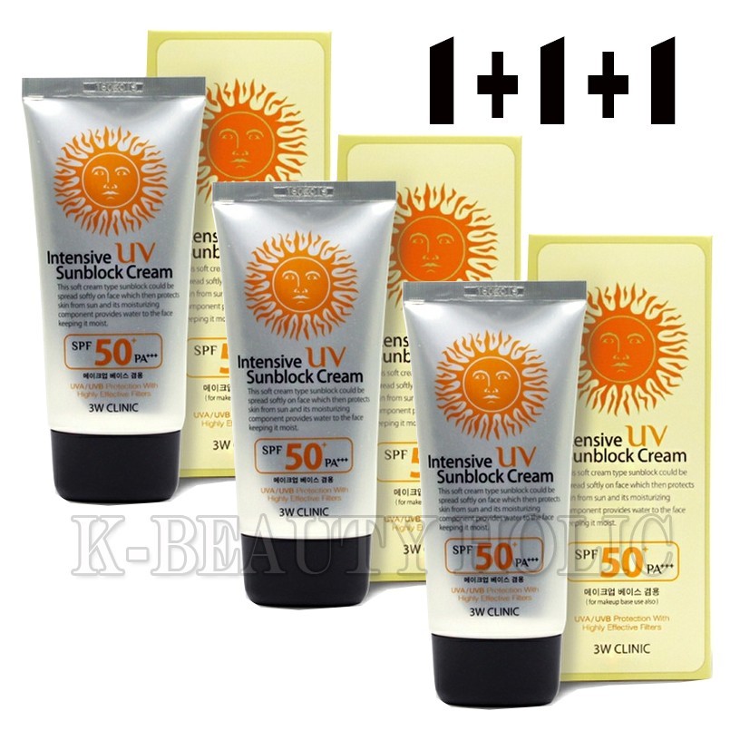 3W CLINIC/Intensive UV Sunblock Cream 70ml 1+1+1/SPF50PA+++/Makeup  Base/K-Beauty