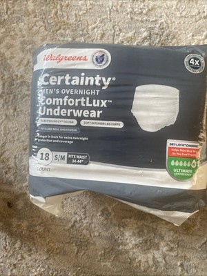 Walgreens Certainty Mens Overnight Underwear Size S/M 18 Ct Brand New