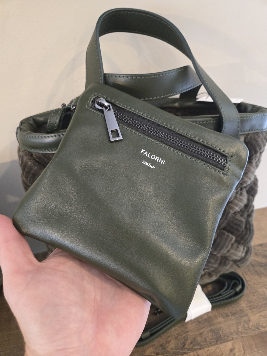 Falorni Italia ダークグリーン トートバッグ RARE!! NWT FALORNI ITALIA LE BORSE GREEN Tote Bag W/ Pouch And