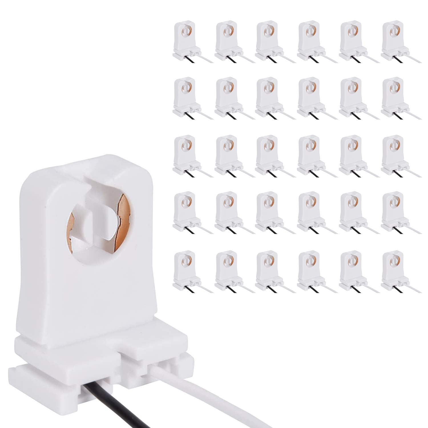 30-Pack JACKYLED Non-Shunted Turn-Type T8 Lamp Holder UL Socket White