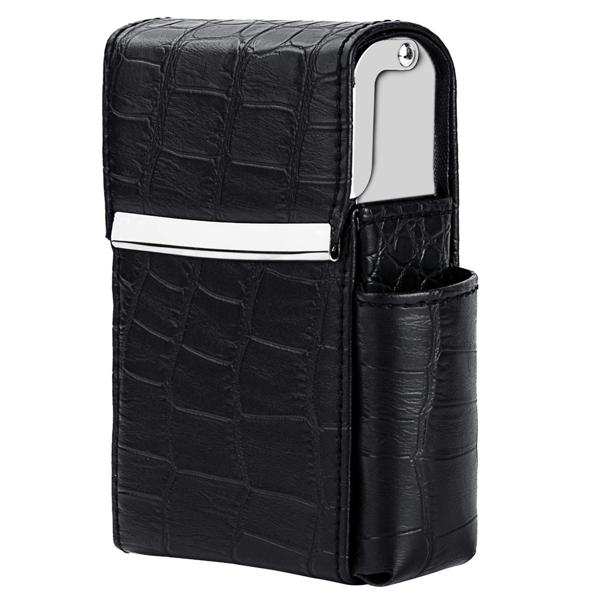 PU Leather Sliding Cigarette Box Case with Lighter Holder and Belt Loop for  M
