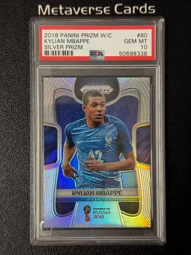 2018 Panini Prizm World Cup Silver Prizm Rc Rookie Kylian Mbappe PSA 10 #80