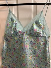 Secret Treasures Aqua Floral Short Satiny Nightgown Size Large