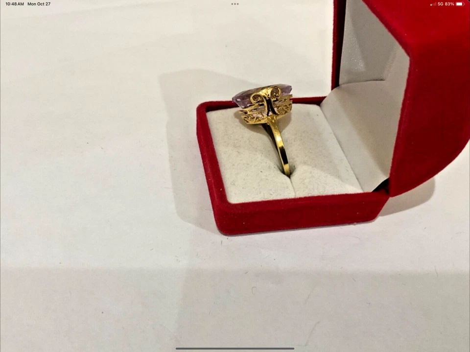 Anillo de oro amarillo de 18k pesado piedra rosa ovalada personalizada vintage de 13,60 TCW 7,2 g talla 9 Foto 3 de 4