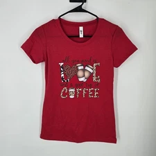 Ideal T Shirt Womens Small Red All You Need Is Love Coffee Graphic Leopard Print