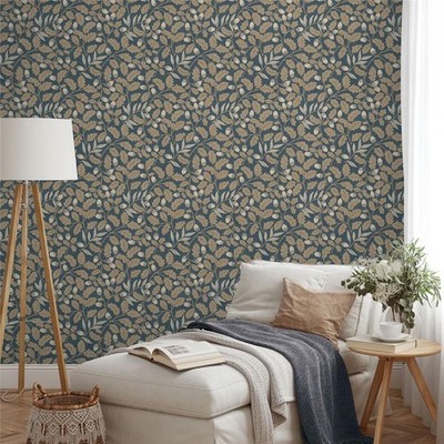 Stylish Botanical Acorn Trail Navy Blue Design Feature Wall 100360AH