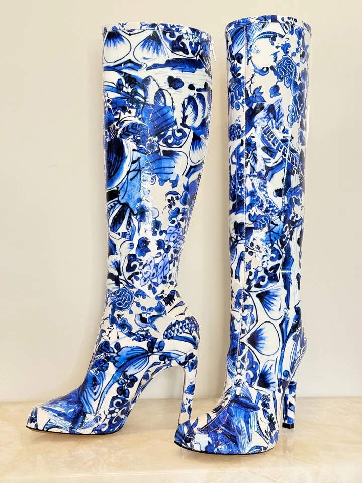Botas hasta la rodilla Dries Van Noten con estampado de porcelana 37 nuevas con etiquetas raras edición limitada Foto 2 de 4