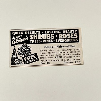 Allen's Nurseries & Seed House Quick Results Geneva OH 1952 Ad TAK4-S5