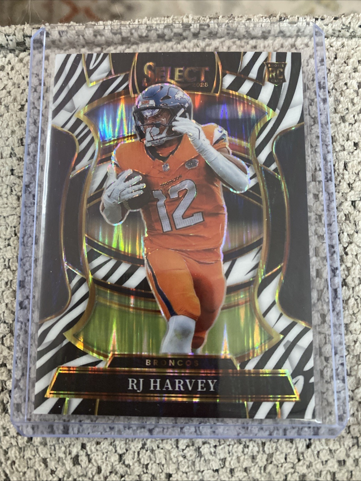 2025 Panini Select RJ Harvey RC Zebra Prizm Shock #10 Concourse Broncos SSP