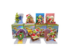 Just Play Dr. Seuss THE GRINCH Scene Figures COMPLETE SET OF 7 W/Flocked READ 
