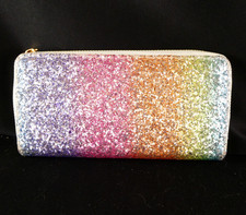 Multi Color Glitter Bling Zip Around Wallet Ladies Womens Rainbow Sparkle