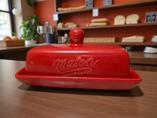 Mason Craft & More 🫙 Red Ceramic Covered Butter Dish Country Cottage Kitchen